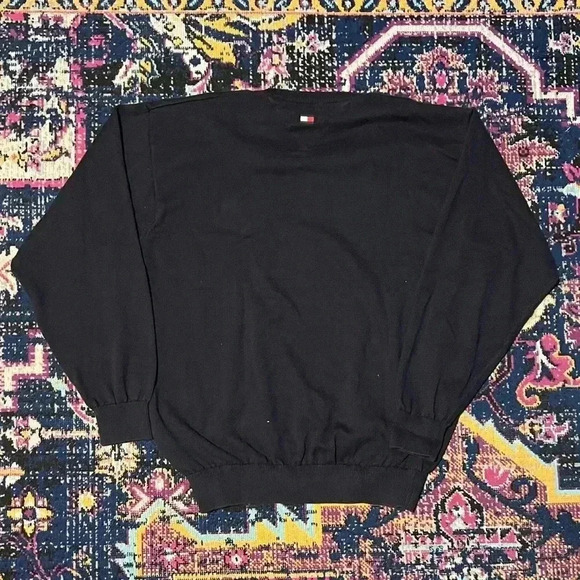 Tommy Hilfiger Sweater Mens Large White Long Sleeve V Neck Pullover Adult Navy - Picture 2 of 2